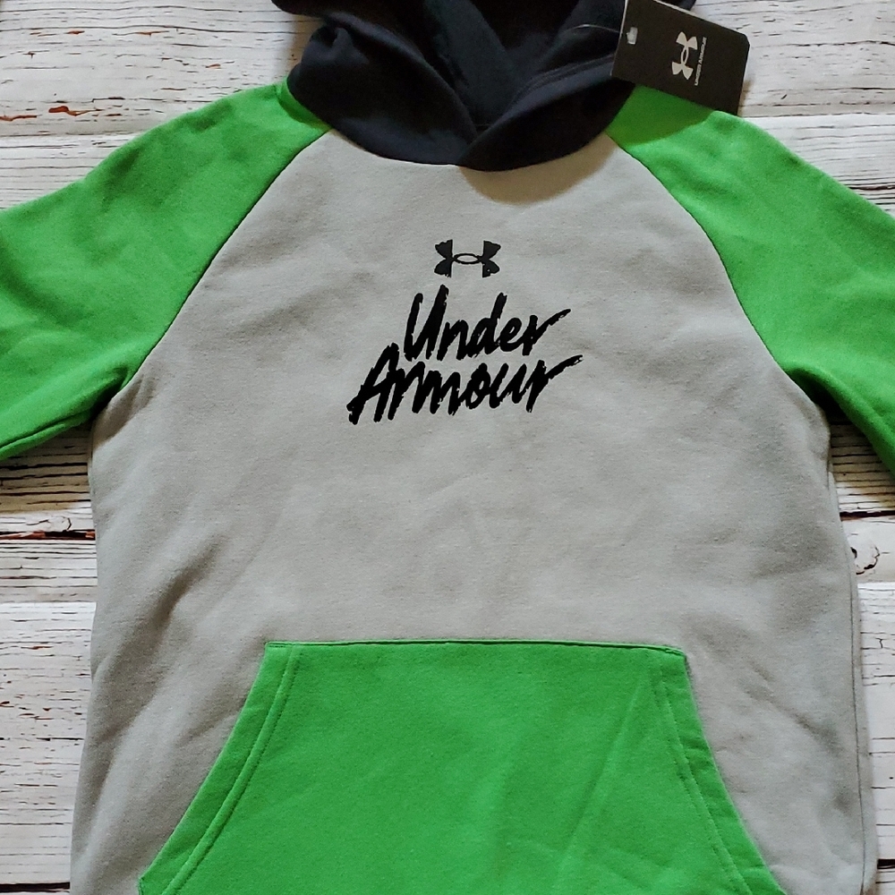 🆕️ Under Armour Green and Gray Color-Block Hoodie - Picture 3 of 8